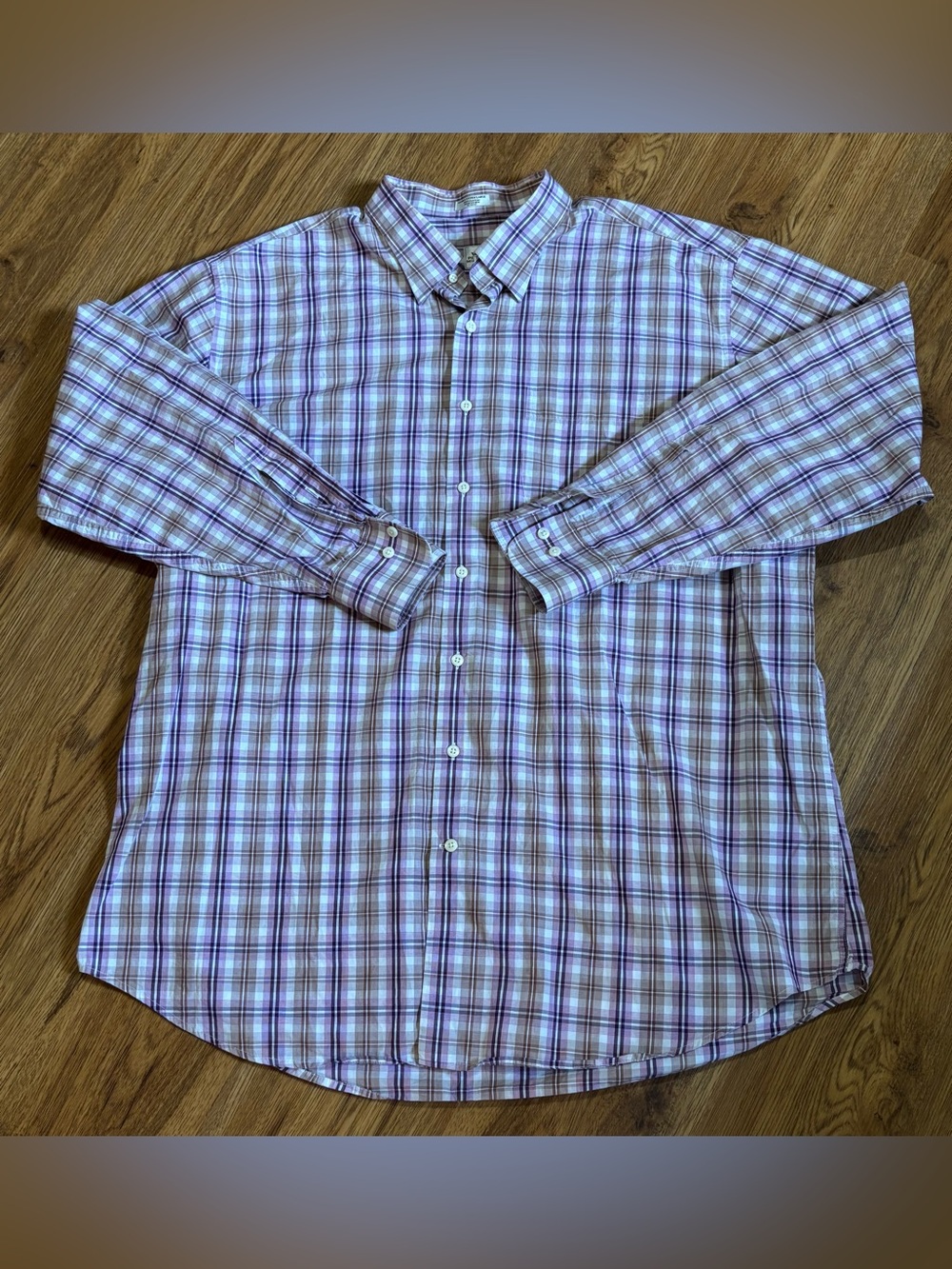 Peter Millar Purple and Tan Plaid Button-Down Shirt